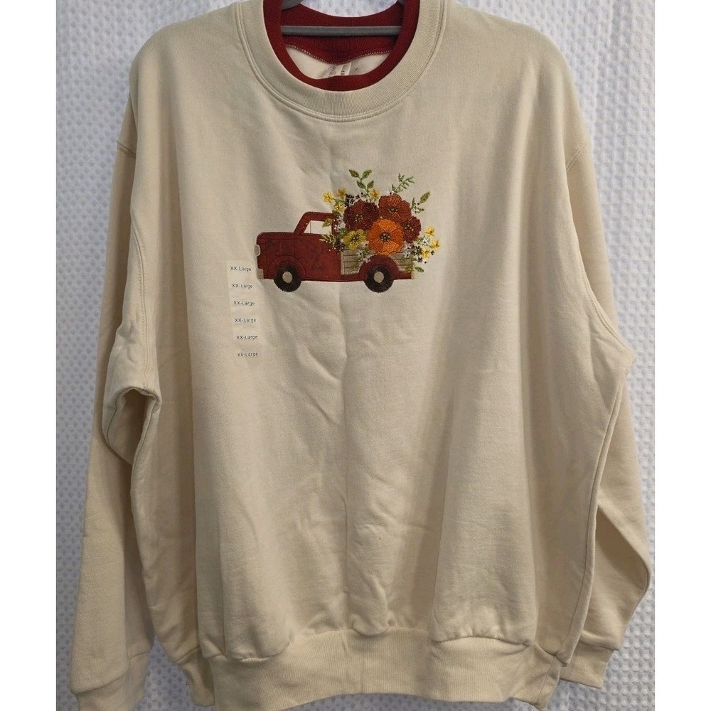 NEW Cracker Barrel Fall Floral Truck Pullover Fleece‎ 2X Beige